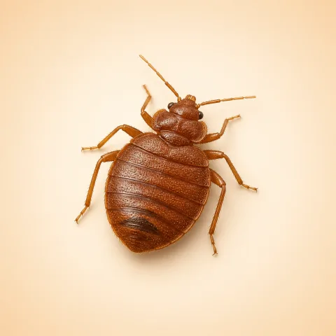 Close-up of an adult bed bug on a mattress seam