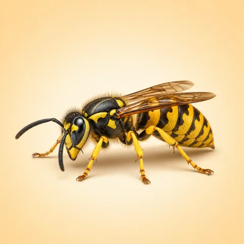 Paper wasp on its nest under the eave of a Springfield home
